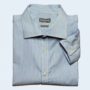MICHAEL KORS COLLECTION Blue Pinstripe Dress Shirt Slim Office Work XL 17 34/35